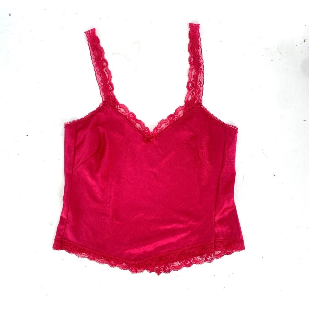 Vintage Warners Shine On Fuchsia Lace Camisole 32 USA Made Lingerie Top Coquette